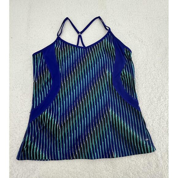 Fila Blue Green Striped Spaghetti Strap Shelf‎ Bra Racer Womens Tank Top Large - Picture 1 of 3